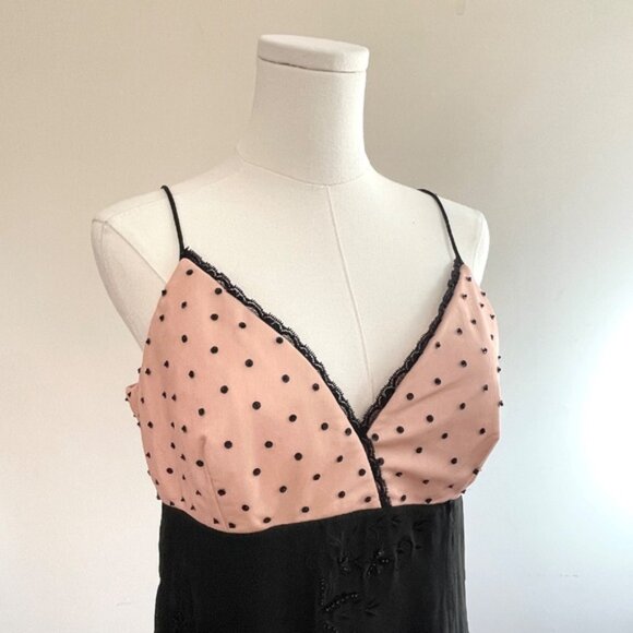 Argenti Silk Babydoll Slip Dress 10 Polka Dot Embroidered Beaded Cocktail Y2K - Picture 2 of 13